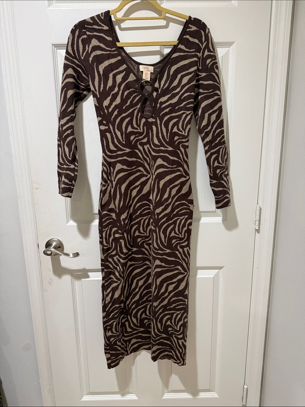 Camilla Brown and Cream Zebra-Print Long Sleeve Knit Dress